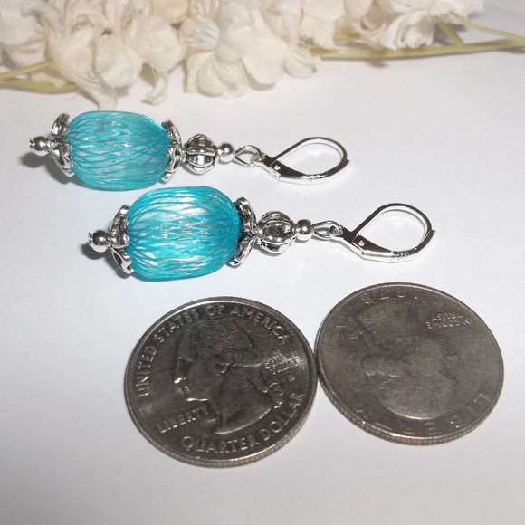 Turquoise Blue and Silver Earring, Earring, Blue Earring, Turquoise Earring 7645 - Picture 5 of 8